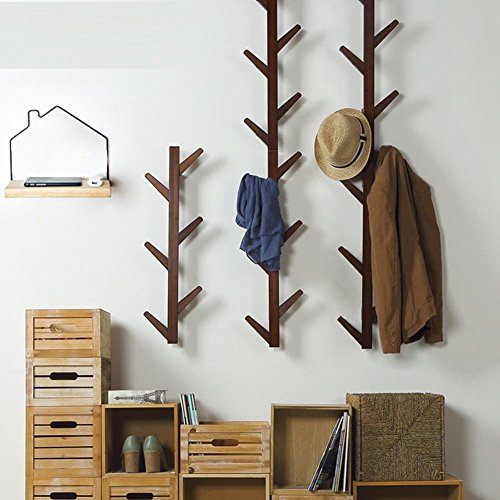 WEII Porte-manteau mural en bois massif à suspendre pour salon, chambre à coucher - décoration, porte-serviettes, marron, 123*22*7cm