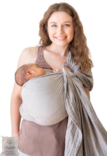 Ring Sling Babytrage - Atmungsaktiver Wickeltuch aus 100% Baumwolle zur Säuglingsstütze, Baby Ringschlinge - Grau Verstellbarer Musselin Stoff - Weicher Brusthalt für Reisen
