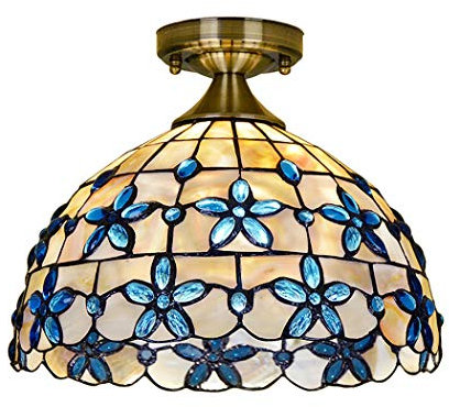 Vintage Hand-Made-Deckenleuchte Tiffany-Art Bunte Flush Mount Deckenbeleuchtung Dekoration 12 Zoll Für Schlafzimmer, Wohnzimmer, Küche, Blau