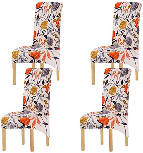 KELUINA Druck Stoff Stretch XL Stuhlhussen für Esszimmerstühle, 2/4/6 Stück Elastic Large Chair Schonbezug für Esszimmer Hochzeit Bankett Party Dekoration (Multi-1,4 Pack)