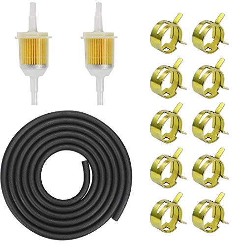 Vegena Benzinschlauch Kit, 2 Meter Ø 5mm Kraftstoffleitung 2 Stück 8mm Benzinfilter 10 Stück Schlauchschellen für PKW Auto Motorrad Rasenmäher Roller