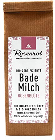 Rosenrot Naturkosmetik - Bademilch - Rosenblüte - Mit Bio-Rosenblüten & Bio-Kokosmilch - Zarter betörender Duft - 100% natürlichen Ursprungs