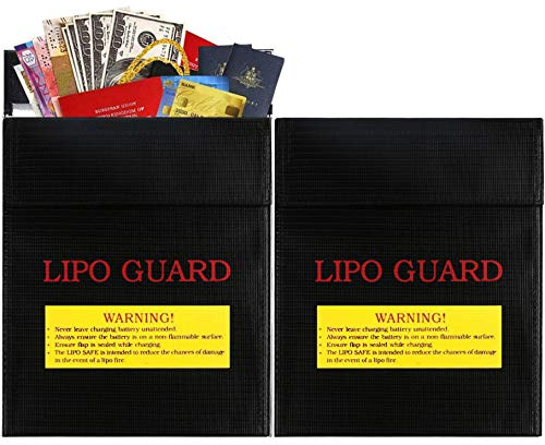 CANRNYACBZ 2 Stück Feuerfeste Geldtasche Feuerfeste Akku Tasche Lipo Safety Guard Lipo Tasche Feuerfeste Lipo Bag Wasserdicht Für Bargeld Pässe Karten Wertsachen Schmuck 18 * 23cm