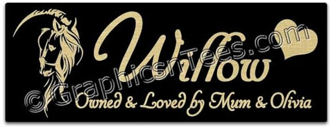 Graphics 'n' Tees - Horse Name Plate Personalised Stable Door Sign Personalized Metal Plaque (Black)