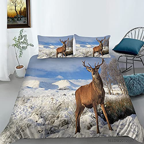 Treer Bettwäsche-Set 3tlg, 3D Drucken Bettwäsche Set Bettbezug Set Weiche Mikrofaser mit Kopfkissenbezug und Reißverschluss Schließung Bettbezug (Elch 1,155x220cm)