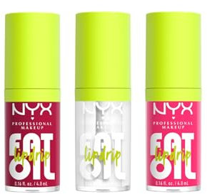 NYX Professional Makeup, Trio Huiles à Lèvres, Haute Brillance, Fini Non Collant, Hydratation 12H, Huiles de Squalane, Mûre & Framboise, Fat Oil Lip Drip, Teintes : Newsfeed, Missed Call, My Main