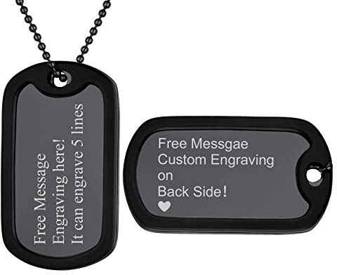 ChainsHouse Personalizable Chapas Collar Acero Hombre, Placa Identidad Militar Protector Negro