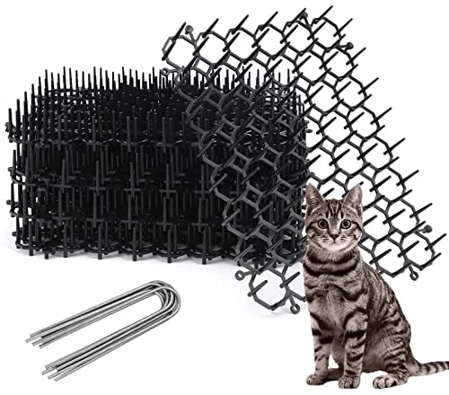 12 Piezas Pinchos Anti Gatos Tiras de Espinas para Gatos Plástico Anti Estera del Gato para jardinería con 8 Clavijas Repelente para Disuasión para Animales Salvajes Protección de Plantas de jardín