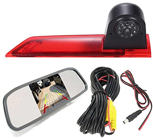 HD Reversing System Brake Light Reversing Camera Van Roof Camera Parking Aid with Angle Adjustable Night Vision Compatible with Ford Transit Custom 2012-2016 (Rear View Camera + Rearview Mirror)