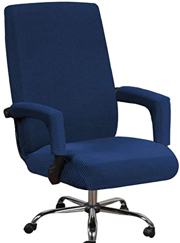 YOPOIY rutschfest Bezug für Bürostuhl, Jacquard Drehstuhl bezug mit Durable Reißverschluss Computer Stuhlbezüg Universal Bürostuhlabdeckung für Armlehnstühle -Dunkelblau-Groß