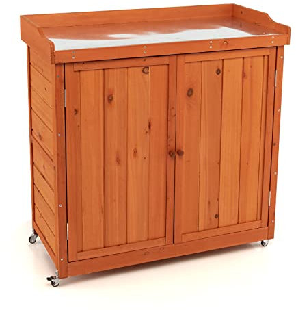 COSTWAY Armadio da Esterno in Legno, Casetta da Giardino con Ripiano Rimovibile e 4 Ruote Universali, Capanno Porta Attrezzi da Esterno e da Interno, 98,5 x 48 x 100 cm