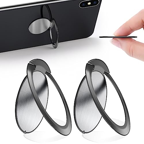 2 Piezas Anillo Soporte para Movil 1,8 mm Ultrafino, Soporte de Dedo para Teléfono Celular de Metal 360° Rotación para Smartphone Tablet