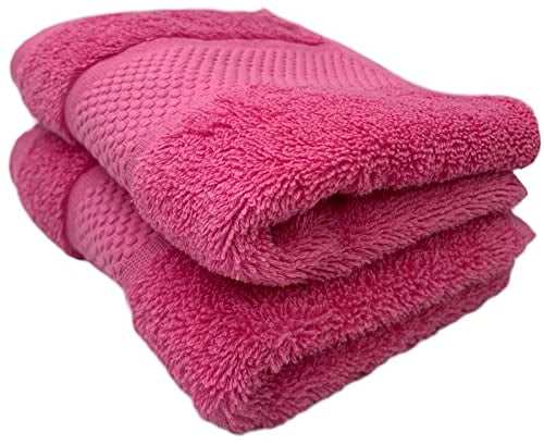 Sue Rossi Guest Towels 30 x 50cm Set Of 2, Organic Turkish Combed Cotton, 600gsm Thick, Soft & Absorbent Bathroom Or Kitchen Small Hand Towel, Face Cloth (Pink, 2)