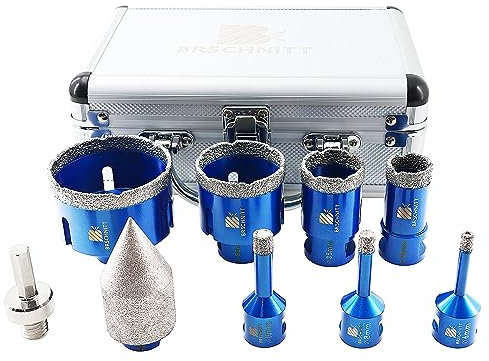 BRSCHNITT Punta per Trapano Diamantata Set - 6/8/10/25/35/50/68mm+35MM Versatile Fresa Diamantata+Gambo Esagonale a M14 Filo per Porcellana Granito Piastrella Marmo Taglio a Secco