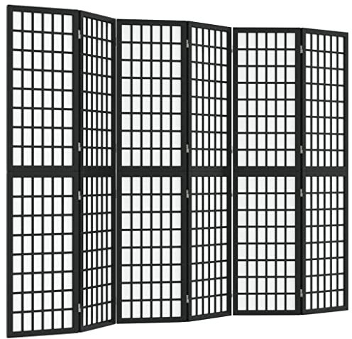 vidaXL Paravent 6 TLG., Raumteiler für Schutz der Privatsphäre, Klappbare Trennwand, Raumtrenner Sichtschutz, Japanischer Stil, Faltbar Schwarz
