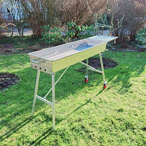 Edelstahl Schaschlikgrill 140x40cm V2A Mangal Klappbar Handarbeit Adana Grill Holzkohlegrill Schaschlik Paslanmaz Çelik Mangal-Küçük Kömür Izgarası Türk mangalı (Mit 1x Ablage, ohne Grillrost)