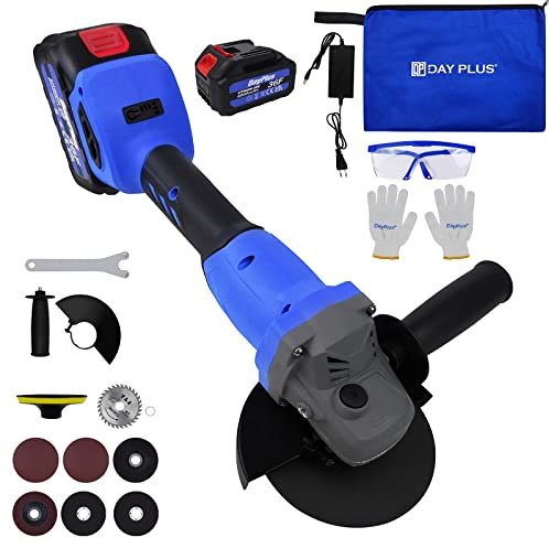 Meuleuse d'Angle Sans Fil 21V, Meuleuse d'Angle Électrique Brushless, Disque à Tronçonner en Bois avec Batterie de 6Ah et Chargeur, Tailles de Disques: 115 mm, 10 000 tr/min, Pour Meulage et Coupe