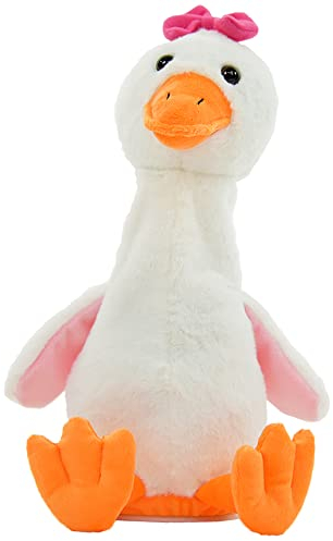 Kögler 75997 - Labertier Gans Gabi mit Schleife, ca. 26 cm groß, nachsprechende Plüschfigur mit Wiedergabefunktion, plappert alles nach und bewegt sich