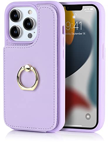 Cavor iPhone 13 Pro Max Case With Card Holder,iPhone 13 Pro Max Phone Case,Flip Folio Leather Wallet Case,Magnetic Ring Kickstand Shockproof Cover Case for iPhone 13 Pro Max - Purple