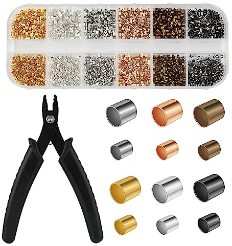 2700stk Crimp Perlen Set, 1,5mm und 2mm Quetschperlen mit Quetschzange 6 Farben Quetschröhrchen für Heimwerker Armbänder Halsketten Schmuckherstellungszubehör