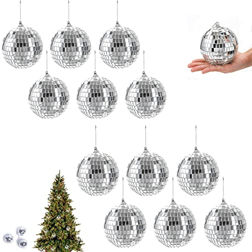 Taicols 12 Stück Discokugel Spiegelkugel, Disco Spiegel Ball, Silber Spiegelkugel zum Aufhängen, Discokugeln Deko für Weihnachtsbaum Dekoration, Party, Hochzeit, Home, Lichteffekt (6cm)