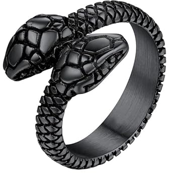 U7 Schlangenring Herren Vintage Zweiköpfige Python-Ring Scgwarz Statement Ring Edelstahl Cool Hip Hop Roker Ringe Fingerring Modeschmuck Accessoire für Männer Jungen(Ring Größe 54.5)