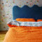 JOWOLLINA Natur Leinen Bettwäsche-Set Soft Washed Finish 180mg2 (Blutorange Karo, 135x200 cm, 40x80 cm)