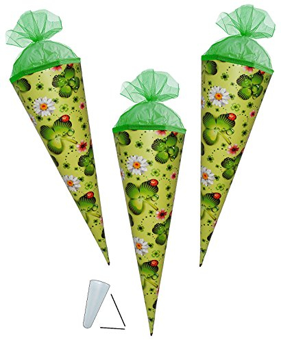 alles-meine.de GmbH 3 Stück - Schultüte - Marienkäfer Viel Glück - 50 cm - mit Tüllabschluß - Zuckertüte - mit/ohne Kunststoff Spitze - für Mädchen & Jungen - Kleeblatt All..
