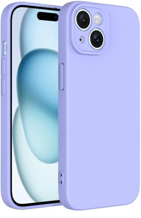 Captor Cover Custodia Colorata in Silicone Liquido per iPhone 15 6,1 Pollici, Alta Qualità con Bordo Rialzato per Schermo e Protezione Fotocamera Morbida Con Microfibra Interna (Lavanda Blu)
