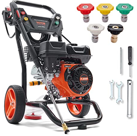 VEVOR Gas Pressure Washer, 3600 PSI 2.6 GPM, Gas Powered Pressure Washer with Copper Pump, Spray Gun and Extension Wand, 5 Quick Connect Nozzles, for Cleaning Cars, Homes, Driveways, Patios