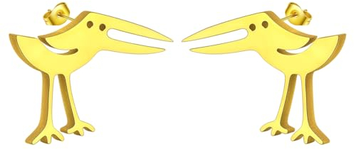 Storch-Vogel-Ohrring, Edelstahl, minimalistisch, Storch-Ohrringe, Ohrstecker für Damen und Herren, Tierschmuck, Geschenk, Edelstahl