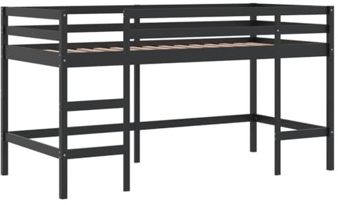 vidaXL Lit Mezzanine Enfants Échelle, Lit Surélevé pour Enfants, Meuble de Rangement Chambre, Moderne, Noir 90x190 cm Bois Pin Massif