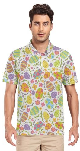 Herren-Polo-Shirt, Ei mit Blumenmuster, kurzärmelig, schnelltrocknend, athletisch, Outdoor, Sport, Golf, S-XXL, gelb, L