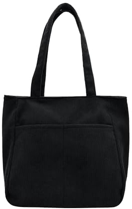 TeeYee Damen Cord Shopper Tasche Damen Tote Bag Schultertasche Shopper | Schultertasche mit Vordertaschen,Große Kapazität Shopper für Arbeit,Einkaufstasche für Arbeit,Büro,Reisen,Schule,Alltag