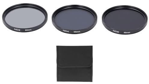 Juego de Filtros ND, con Filtro ND2, Filtro ND4 y Filtro ND8 Filtro de Lente de Cámara Antisobreexposición con Revestimiento Multicapa HD para Accesorios de Disparo (55mm)