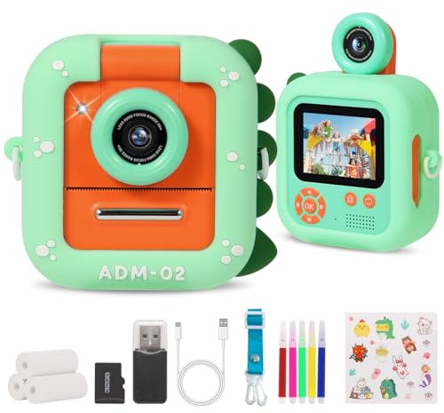 Macchina Fotografica Bambini Istantanea, ZUEOKAI 2,4 Fotocamera Istantanea Bambini con 180° Flip Obiettivo e 3 Stampa Carta, 32GB, Fotocamera con Silicone Custodia, Regalo Bambina Bambino 3-10
