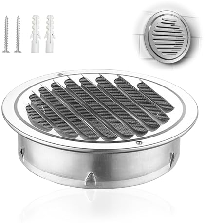 Lüftungsgitter,Lüftungsgitter Rund 80mm,Mit 2 Schrauben und 2 Füllern,Edelstahl Abluftgitter,Mit Lnsektenschutz Abluftauslasshaube,für Garagenbelüftung,Küchen und Bäder Luftauslass