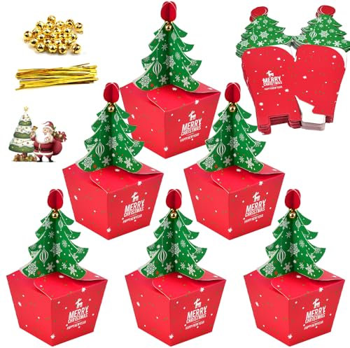 CAREDGO Geschenkboxen Weihnachten, 24 Stück Geschenk Box 11.5 * 9 * 8cm, Süßigkeiten Box Geschenkschachtel Set Wie Weihnachtsbaum für Pralinen