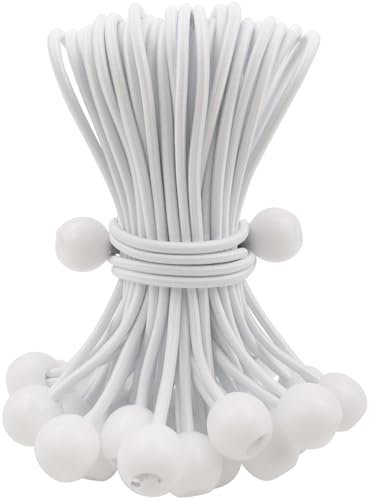 BINCKIN Spanngummis mit Kugel 15 cm, 25 Stück Gummispanner, Planenspanner Kurz, Zelt Spanngummi für Planen, Netze, Banner, Camping, Weiß