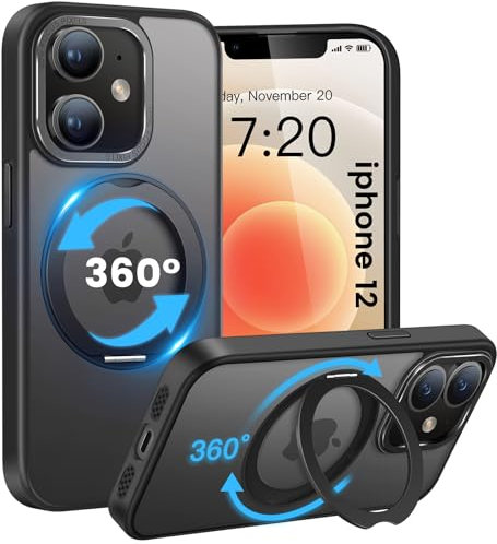 HuwaiH handyhülle für iPhone 12/12 pro Hülle, [360° Magnetischer Ring Ständer ] [mit Mag-Safe] [Transluzente Matte] Stoßfeste Kratzfeste Schutzhülle für iPhone 12/12 pro (Schwarz)