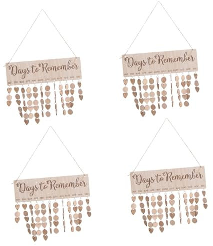 VILLCASE Holzkalender 4 Stück Hängender Kalender Geburtstagskalender Zum Aufhängen Familiengeburtstag Hängende Plakette Diy-kalenderschild Hängekalender 2021 Holztafel Erinnerungstafel Hölzern