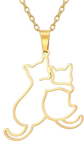 TEAMER Liebliche Halskette mit kuschelnden Katzen Anhänger mit umarmenden Katzen Edelstahl-Schmuck für Katzenliebhaber für Frauen und Männer