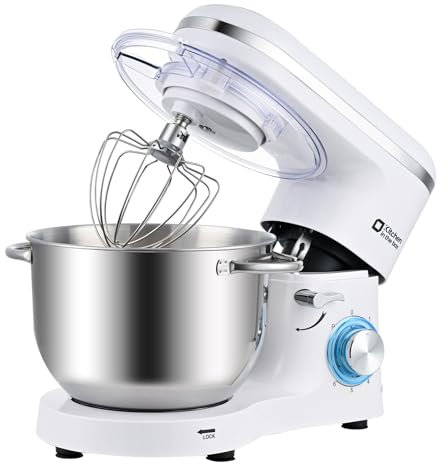Kitchen in the box Batidora Amasadora, 6,2 L Amasadora de Pan de 1400 W, Robot de Cocina Con Batidor, Gancho Amasador, Batidora Mezcladora (Blanco)