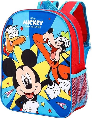 NMB FASHION Kids Character Backpack - Standard, Deluxe with Extra Pocket, & 3D Design Options - Fun & Functional School Bags (Standard Mickey Mouse and Friends Backpack)