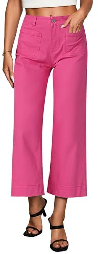 Vetinee Jeans da donna a gamba larga, a vita alta, Y2K Baggy Stretchy Jeans, Rosa caldo, S