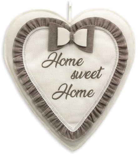 Fuori porta cuore con ricamo home sweet home, fuori porta con tela aida ricamata, fuori porta con ricamo, fuori porta natalizio, cuore beige e tortora con ricamo