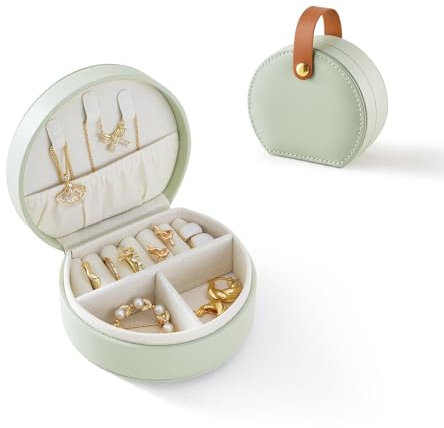 Fonyiunce Schmuckkästchen, Groß Schmuckaufbewahrung, PU-Leder Schmuckschatulle, Schmuckkästchen Reise, Schmuckaufbewahrung mit Stil, für Ringe, Geburtstagsgeschenk, Armbänder, Ohrringe (Grün)
