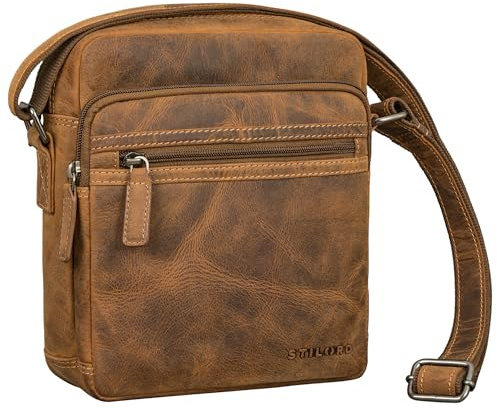 STILORD Kony Vintage Umhängetasche Herren Leder - Robuste Männerhandtasche - Herrentasche zum Umhängen Schulter-Tasche Men - Crossbody Messenger Bag Klein aus Echtleder Farbe:schwarz