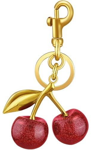 Cherry Bag Charms Cherry Purse Charm Gold Cute Keychain for Handbag