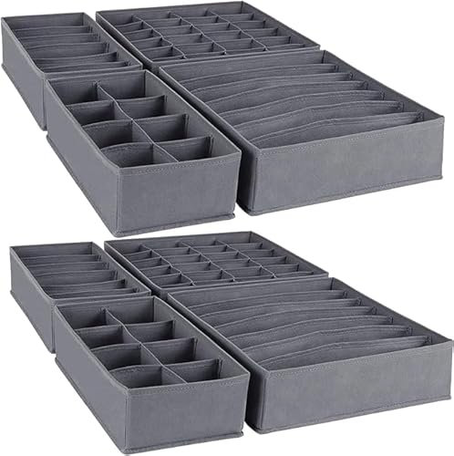 Bazasa 8er Shubladen Organizer Odnungssystem für Kleidershrank Schublade Organizer Schrank Aufbewahrung Box Faltbare Schubladentrenner für Unterwäsche BHS Socken Krawatten Wickelbedarf (Grau)